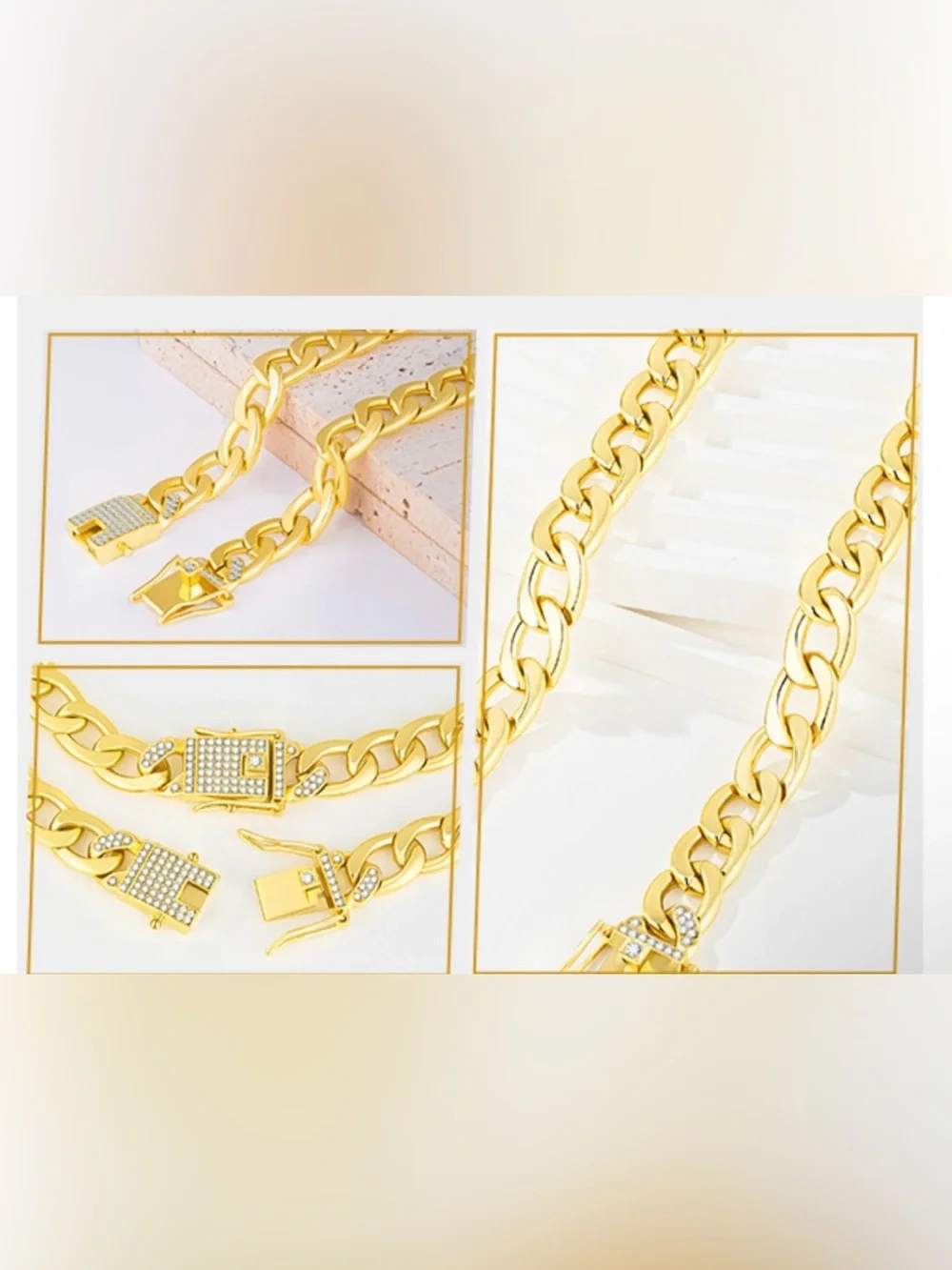Cuban Gold Link Heavy Duty Dog Necklace - 8in, Bone-Shaped Polished